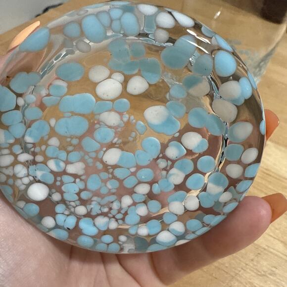 White & Baby Blue Murano Style Confetti Glass Tumbler Hand Blown SET 2 4” Tall - Picture 2 of 3